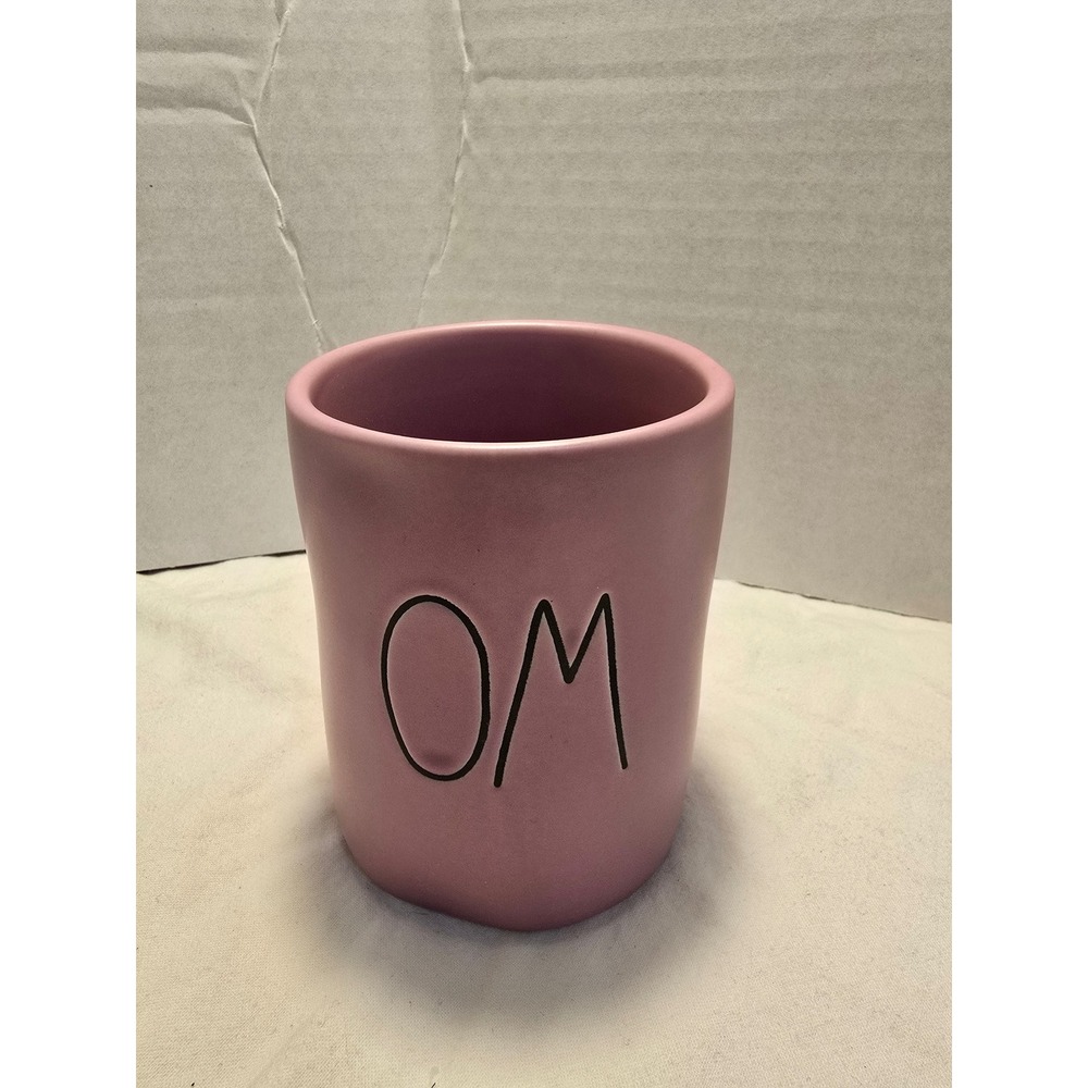 Rae Dunn OM Pink Mauve Ceramic Candle Holder Yoga Meditation Figure Magenta